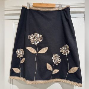 Boden Black A-Line Skirt with Floral Embellishments